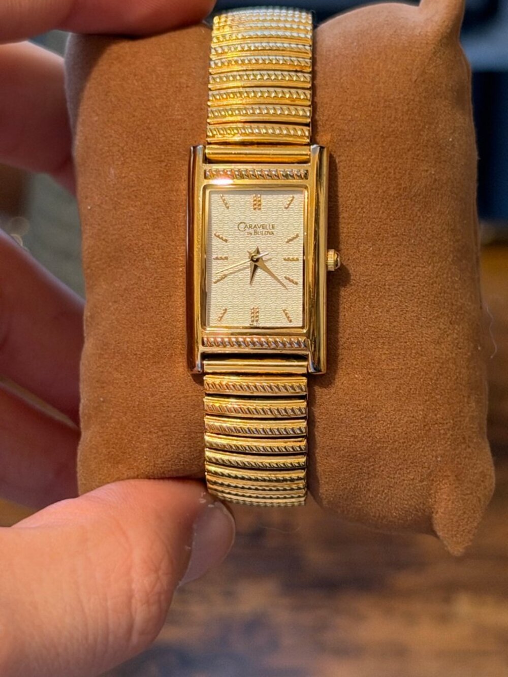 Caravelle by Bulova Women's Quartz Tank Gold Cream Dial Expansion Bracelet 19mm